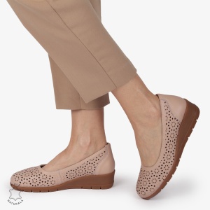 Balerini dama din Piele Naturala cu talpa groasa si Perforati LF01381 ROZ - Img 3