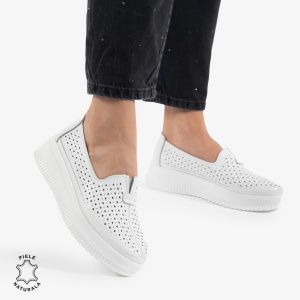 BALERINI dama din Piele Naturala LF0861 ALB