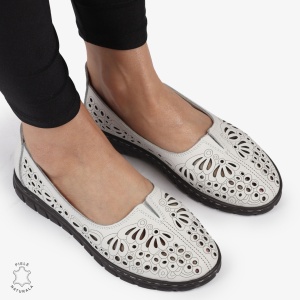 BALERINI dama din Piele naturala PERFORATA SLIP-ON LF1363 ALB