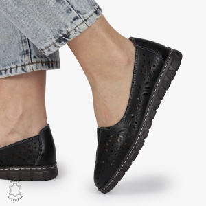 BALERINI dama din Piele naturala PERFORATA SLIP-ON LF1363 NEGRU - Img 4