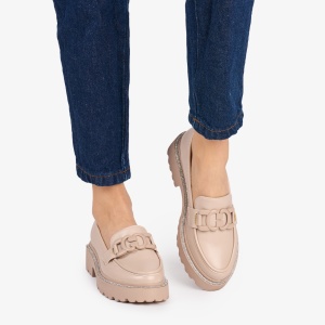 Mocasini DAMA din PIELE ECOLOGICA CU STRASURI LF0953 CULOARE: Bej