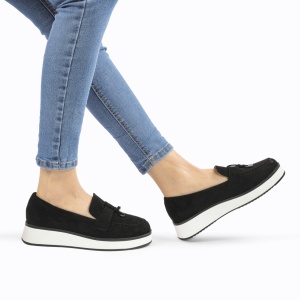 Mocasini DAMA din PIELE ECOLOGICA INTOARSA cu detaliu auriu LF0959 CULOARE: Negru - Img 2