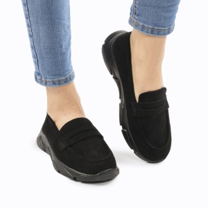 Mocasini DAMA din PIELE ECOLOGICA INTORSA LF0964 CULOARE: Negru