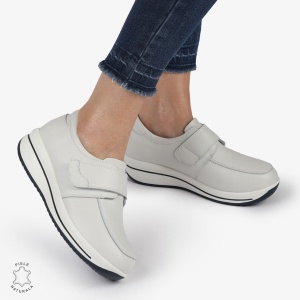 Mocasini dama din piele naturala cu talpa groasa LF0004 ALB
