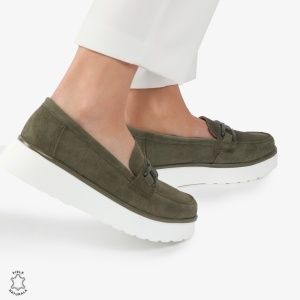 Mocasini dama din piele naturala Intoarsa LF0786 verde inchis - Img 3