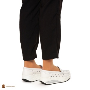 Mocasini Dama Piele Naturala perforati cu talpa groasa LF0079 ALB - Img 4