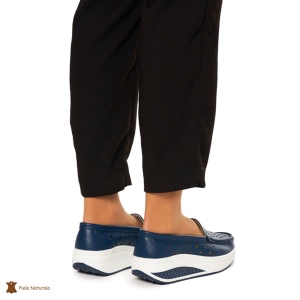 Mocasini Dama Piele Naturala perforati cu talpa groasa LF0079 NAVY - Img 4