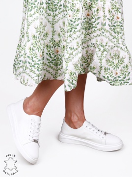 Pantofi casual dama din piele naturală cu accesoriu decorativ LF1821 Alb