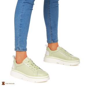 Pantofi Casual dama din Piele naturala cu talpa groasa LF0054 VERDE