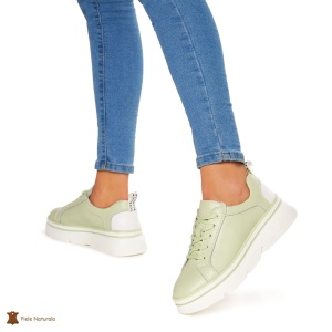Pantofi Casual dama din Piele naturala cu talpa groasa LF0054 VERDE - Img 3