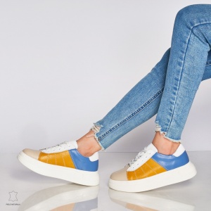 Pantofi Casual dama din Piele naturala cu talpa groasa Multicolor LF0040 MUSTAR