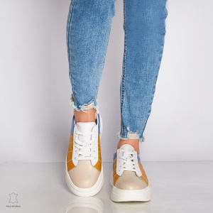 Pantofi Casual dama din Piele naturala cu talpa groasa Multicolor LF0040 MUSTAR - Img 3