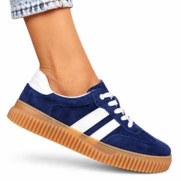Pantofi Casual DAMA din Piele Naturala intoarsa, Model Retro LF1531ROYALBLUE - Img 2