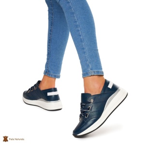 Pantofi Casual dama din Piele naturala LF0049 Bleumarin - Img 4