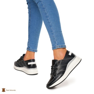 Pantofi Casual dama din Piele naturala LF0049 Negri - Img 4