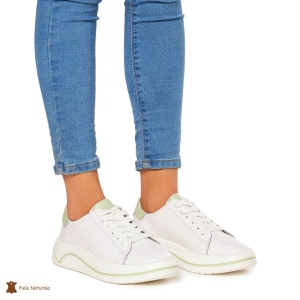 Pantofi Casual dama din Piele Naturala LF0059 ALB CU VERDE - Img 4