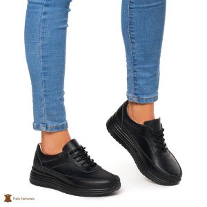 Pantofi Casual dama din Piele naturala LF00809 NEGRU - Img 3