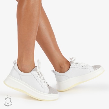 Pantofi Casual DAMA din PIELE Naturala LF0947 CULOARE: ALB CU ARGINTIU - Img 2