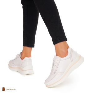 Pantofi casual dama din Piele naturală LF1325 ALB CU ROZ