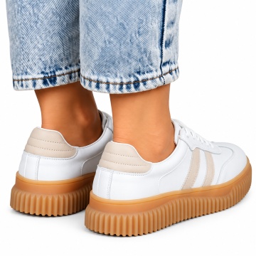 Pantofi Casual DAMA din PIELE Naturala , Model Retro LF1531 ALB - Img 3