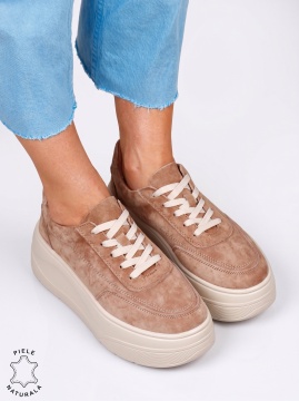 Pantofi casual damă din piele naturală, model sport LF1822 KHAKI