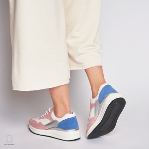 Pantofi Casual dama din Piele naturala Multicolor LF1234 ALB CU ROZ - Img 3