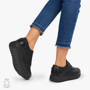Pantofi casual dama din Piele Naturala Perforati cu model LF0714 NEGRU - Img 3