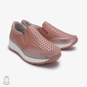 Pantofi Casual dama din Piele Naturala Perforati LF0711 ROZ