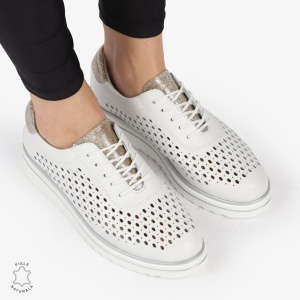 Pantofi Casual dama din piele naturala Perforati LF0782 ALB - Img 2