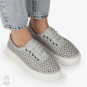 Pantofi Casual dama din Piele naturala PERFORATI USORI CU SIRET LF1341 GRI - Img 2