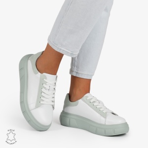 Pantofi Casual Dama Piele Naturala LF1000 Alb cu Verde - Img 2