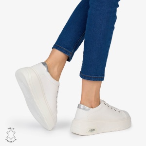 PANTOFI CASUAL Dama Piele Naturala LF1054 Culoare: ALB CU ARGINTIU - Img 4