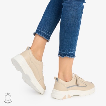 Pantofi Casual de dama din Piele Naturala COMODE CU MODEL LF1218 BEJ - Img 3