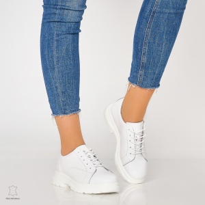 Pantofi casual de dama din piele naturala cu talpa aderenta LF0010 Alb