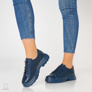 Pantofi casual de dama din piele naturala cu talpa aderenta LF0010 Navy - Img 2