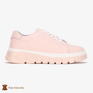 Pantofi Casual de dama din Piele naturala cu talpa groasa LF0491 ROZ - Img 2