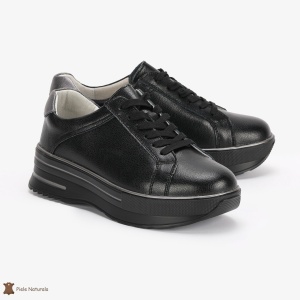 Pantofi Casual de dama din Piele naturala cu talpa groasa LF0493 NEGRU