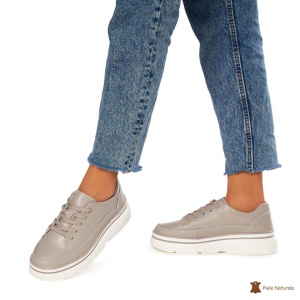 Pantofi Casual de dama din Piele naturala cu talpa groasa LF1319 GRI