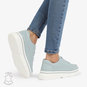 Pantofi Casual de dama din Piele naturala cu talpa groasa LF1319 ALBASTRU - Img 2