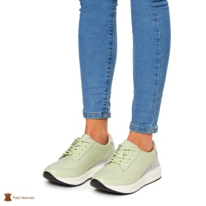 Pantofi casual de dama din piele naturala cu talpa plata LF0019 verde - Img 3