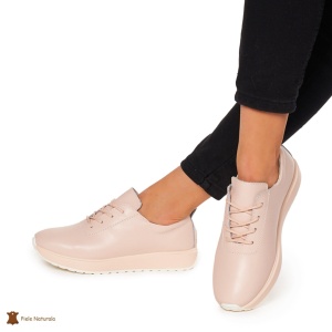 Pantofi casual de dama din piele naturala cu talpa plata LF0024 ROZ - Img 3