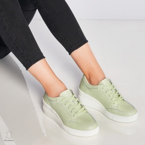 Pantofi casual de dama din piele naturala cu talpa plata LF0034 Verde - Img 2