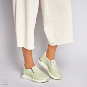 Pantofi casual de dama din piele naturala cu talpa platforma LF0015 Verde
