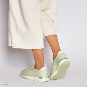 Pantofi casual de dama din piele naturala cu talpa platforma LF0015 Verde - Img 4