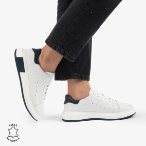 PANTOFI CASUAL DE DAMA DIN PIELE NATURALA LF0770 ALB CU BLEUMARIN - Img 4