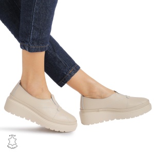 Pantofi Casual de dama din Piele Naturala LF0918 BEJ - Img 2