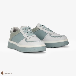Pantofi Casual de dama din Piele naturala Multicolor cu design special LF0519 ALB CU ALBASTRU - Img 3