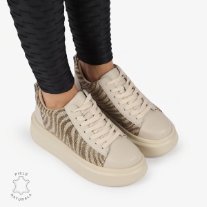 Pantofi casual piele naturala cu Imprimeu Leopard LF1305 BEJ