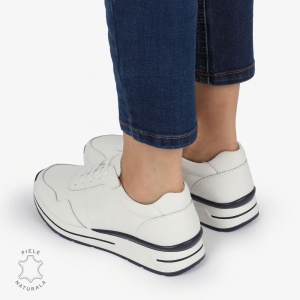 PANTOFI CASUAL Piele Naturala CU INCHIDERE SIRET SI MODEL PE TALPA LF1303 ALB - Img 4