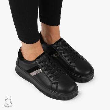 Pantofi CASUAL PIELE NATURALA cu linii decorative LF1270 Negru